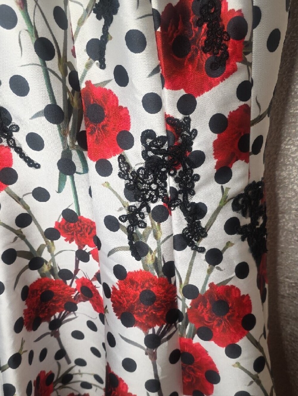 Floral Red Polka Dot Fit And Flare Maxi Skirt - Elegant Evening Skirt - Picture 5 of 9